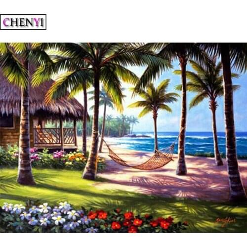 CHENYI New 5D Diamond Painting Seaside Scenery DIY Full Square Circle Diamond Embroidery Kits Mosaic Picture Modern Decoration