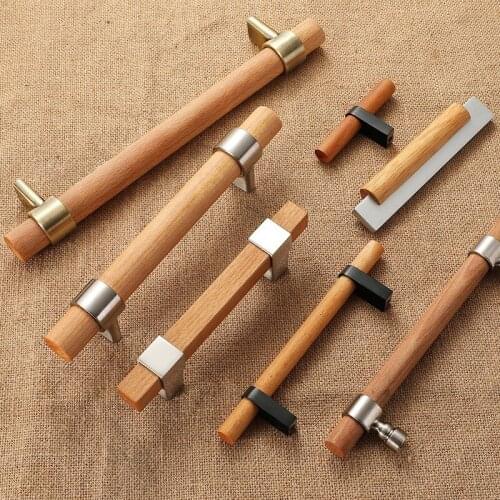 Solid Wood Handle Cabinets Door Modern Cabinet Shoe Cabinet Pull Single Hole Nordic Drawer Button Wood Handles for Furniture