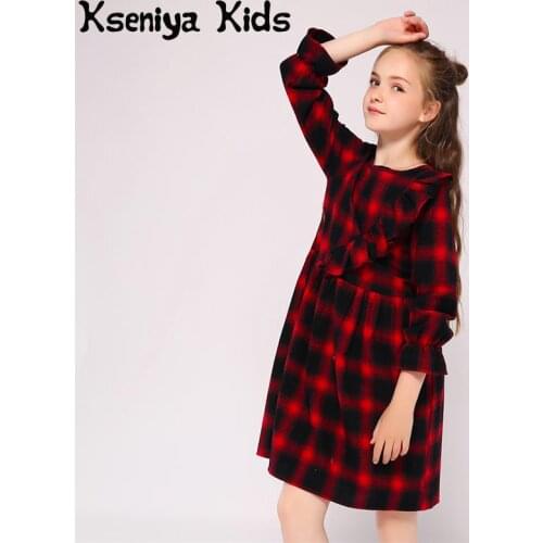 Kseniya Kids New Arrival Girls Long Sleeve Dress Ruffle Plaid Petal Sleeve For 2 to 9 Years