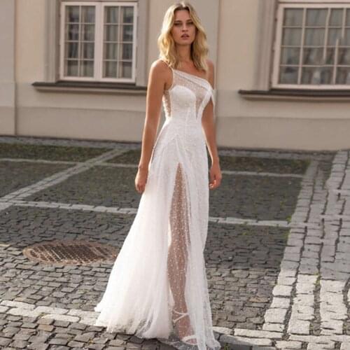 Eightree One Shoulder Shinny Prom Dresses Sequins Off Shoulder Formal Evening Party Gown Split Backless A Line Prom Party Dress