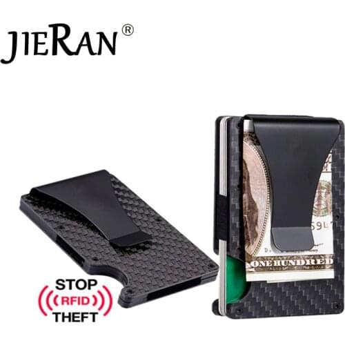 Hot Carbon Fiber Credit Card Holder Wallet New Design Minimalist Rfid Blocking Slim Metal Cardholder Anti Protect Clip for men