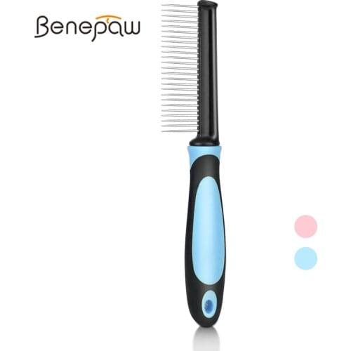 Benepaw Stainless Steel Comb For Dogs Safe Teeth Non-slip Comfortable Handle Pet Grooming Brush For Mats Tangles Loose Hair
