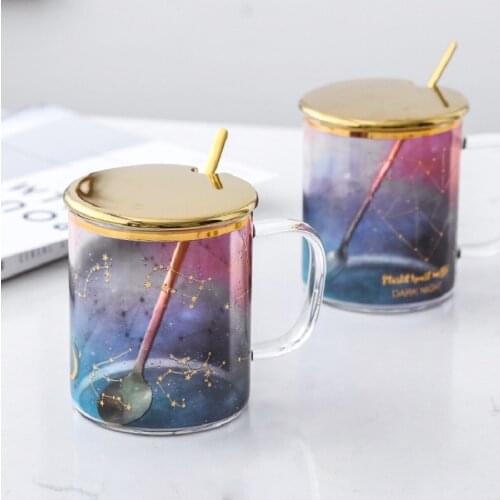 Change Colour Cartoon Milk Mugs with Spoon & Cover Creativity Glass Mug Student Drinking Cup Starry Sky Thermos Coffee Mugs
