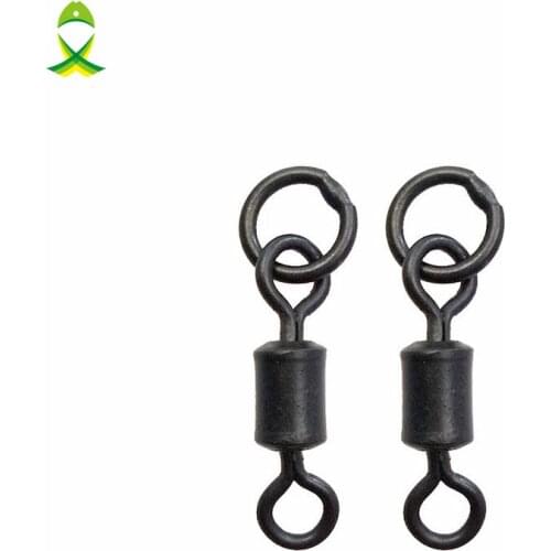 JSM 50pcs/lot Matte Black Fishing Rolling Swivels With Ring Carp Rigs ice Fishing Swivel Connector Carp Fishing hooks tackle