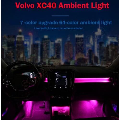 For Volvo XC40 2020-2021 Ambient Light Set Screen Control Decorative LED 64 colors Update Atmosphere Lamp illuminated Strip