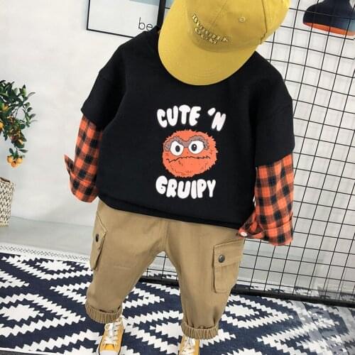 Baby Boys Clothing Sets 2021 Spring Kids Fashion Casual Suits Korean Fake Two Plaid Hoodies Cargo Pants 2pcs Set For Boy 2-7 Y