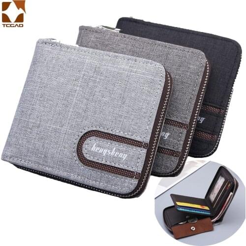 Wallet For Man Short Canvas Solide Short Wallets Men Zipper Pocket Thin Male Purse Coin Pouch Monederos Homme Cards Wallet Bags