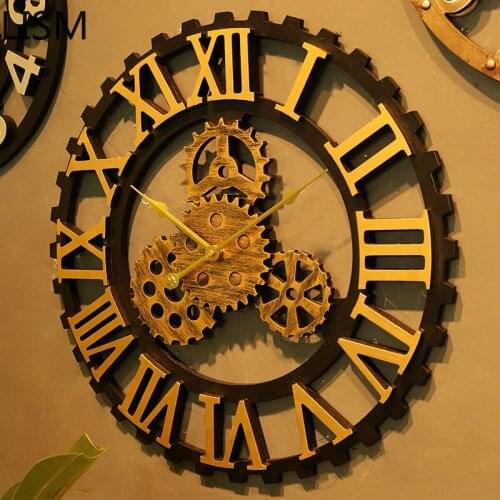 Round Wall Clock Vintage Retro Antique Clocks Wall Home Decor Living Room Industrial Decoration Home Clock Wheel Wall Horloge