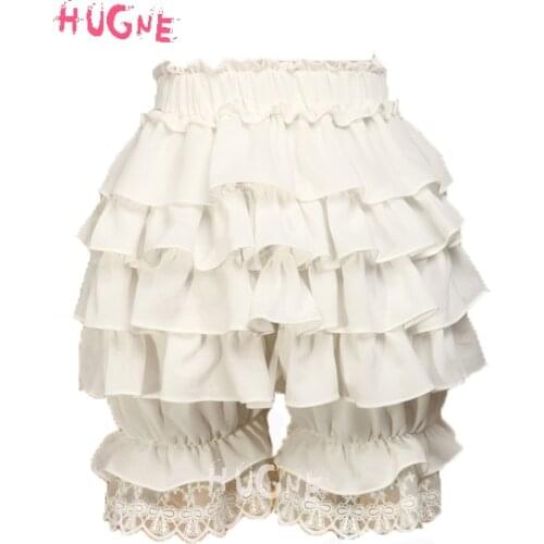 Summer chiffon Sweet Lolita knickers Bloomers shorts Lace Trim Ruffles White elastic muslin