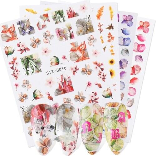 Nails Sticker Nail Art Decorations Maple Leaf Rose Leaves Decals Watercolor Fake Dried Flowers Fruit Foil Manicures Wraps