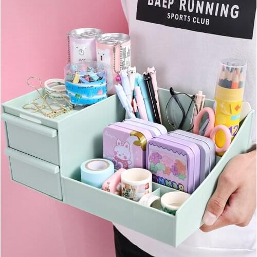Desktop Pen Holder Cosmetic Storage Box Drawer Type Plastic Jewelry Storage Desk Organizer Storage Rack School Office Stationery