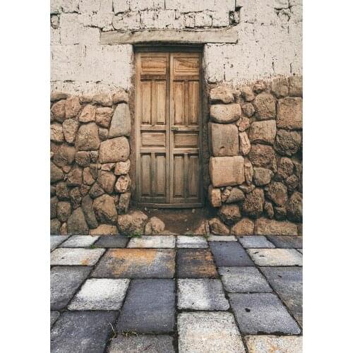 Irregular Vintage Brick Wall Floor Wooden Door Photography Backgrounds Vinyl Backdrop for Portait Photocall Photoshoot Props