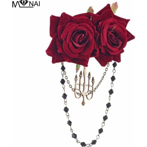 New Trendy Fashion Handmade Rose Floral Beaded Chain Hair Clip Gothic Lolita Hairpin Headdress Headband KC Lolita Japanese Girls