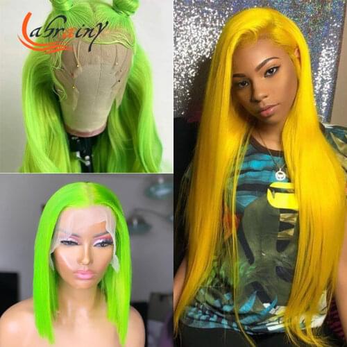 Hd Transparent Lace Front Green Human Hair Colored Wigs Full Yellow 13X6 Lace Frontal Straight Wig For Women Pre Plucked 40 Inch