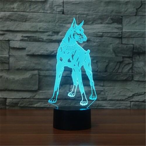 Pb playful bag 2018 New Doberman 3D lamp seven color gradient LED visual lights touch USB charging 3D lamp childrens gifts