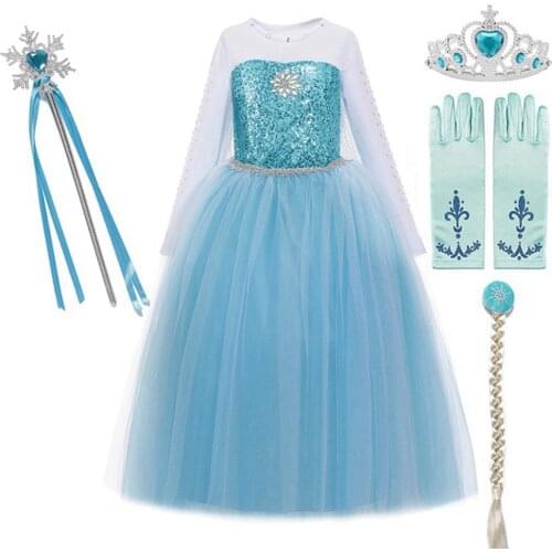 Girls Dress Cartoon Cosplay Elsa Dress Kids Halloween Party Costume Clothing Sequins Tulle Ball Gown Dresses