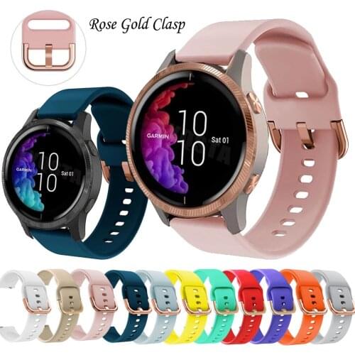 Rose Gold Button Silicone WatchBands Sports WristStrap For Garmin Forerunner 245M/645/Vivoactive 3/Venu SQ Gear S2 Bracelet Band