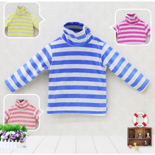 Boy and Girl Long Sleeve High Collar Shirt Baby Velour Striped Blouse