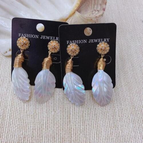 Natural Shell Earrings For Woman 24K Gold Gold Wire Elegant Feather Shell Dangle Earrings Luxury Jewelry Wholesale 3Pairs