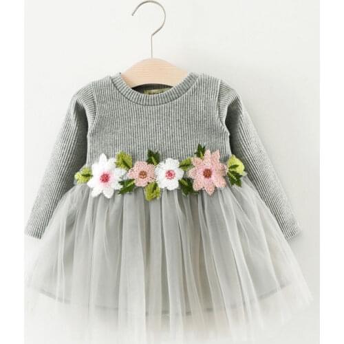 Sweet Flower Long Sleeve Mesh Dress for Toddler and Baby Girls,Knitted and Tulle Dress
