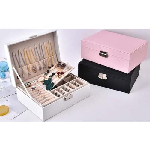 Jewelry Box Locked Jewelry Casket Portable Makeup Organizer Beauty Travel Box Necklace Holder Gift Large Capacity Packaging