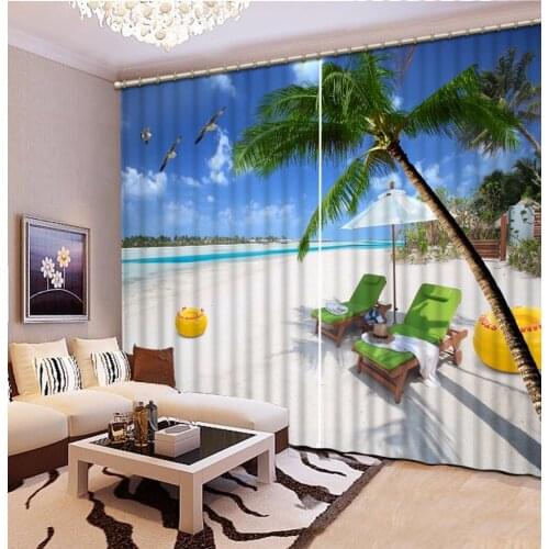 Modern Printing Curtains beach scenery 3D Curtains Window Treatments palm tree Children Curtains Custom any size