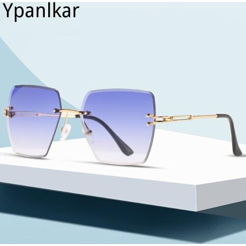 Square Rimless Sunglasses Women Summer Red Glasses Fashion Luxury Brand Sunglasses For Men UV400