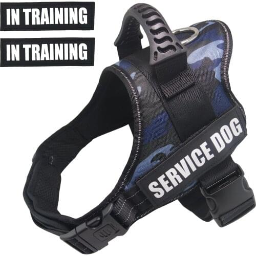 Service Dog Harness,No-Pull Emotional Support Pet Vest Harness,Reflective Breathable and Adjustable Pet Halters(Blue camouflage