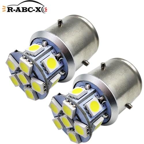 RUIANDSION 2Pcs 12 5050SMD Motorcycle Headlight BA21D Moped Scooter LED Bulb 6000K 6V 12V 24V Non Polarity White Yellow 3000K