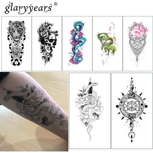 Glaryyears 1 Sheet Temporary Tattoo Sticker Rose And Wolf Fake Flash Waterproof Fashion Small Body Art Men Women XQB