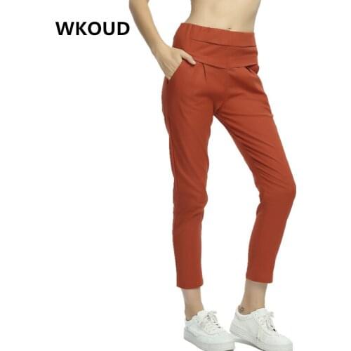 WKOUD High Waist Women Pants Cotton Linen Thin Solid Pencil Pants Summer Ankle-Length Leisure Trousers Female Bottom Wear P8015