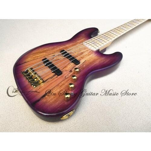 Order booking jb electric guitar bass, 5 strings purple bass,fixed bridge,spalted maple veneer,gold buttons,active battery
