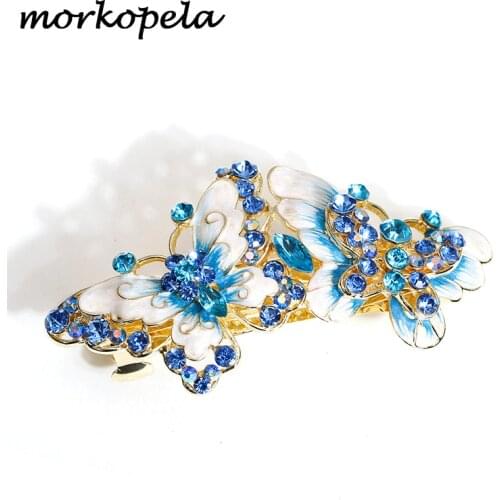 Morkopela Enamel Butterfly Hair Clip Jewelry Vintage Rhinestone Hairpin Women Banquet Hair Barrettes Accessories