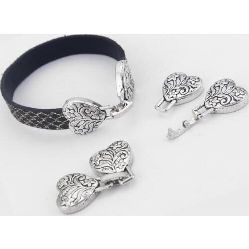 5Sets Heart Flower Snap Clasp For 10*2mm Flat Leather Cord Bracelet Jewelry Accessories Findings