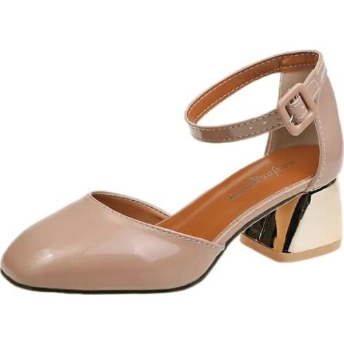 Classics Retro Ankle Strap Sandals Women Brown White Leather Square Toe Pumps Sweet High Heels 2021 Summer Lady Mary Jane Shoes