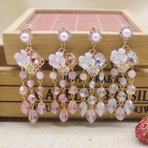 Zerong Ejewelry crystal beads Earrings for Women Accessories rhinestone pink flower design dangling 2021new fashion earring