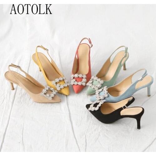 Women Pumps Ladies Rhinestone High Heels Female Luxury Sandals Pointed Toe Brand Dress Party Wedding Shoes Large Size 41 2021
