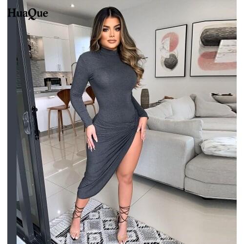Womens dress party sexy high-slit long-sleeved long dress Folding womens elegant dress asymmetry party dress women dress 2021