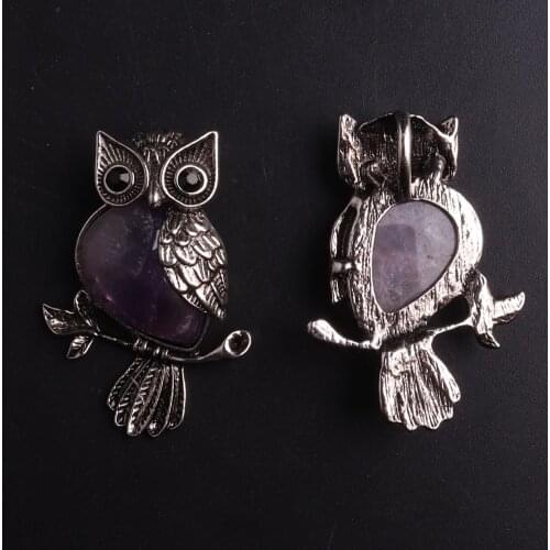 1PC Amethysts Natural Stone Quartz Crystal Owl Necklace Pendant Reiki Pendulum For Radiesthesia Charm Women Jewelry Making