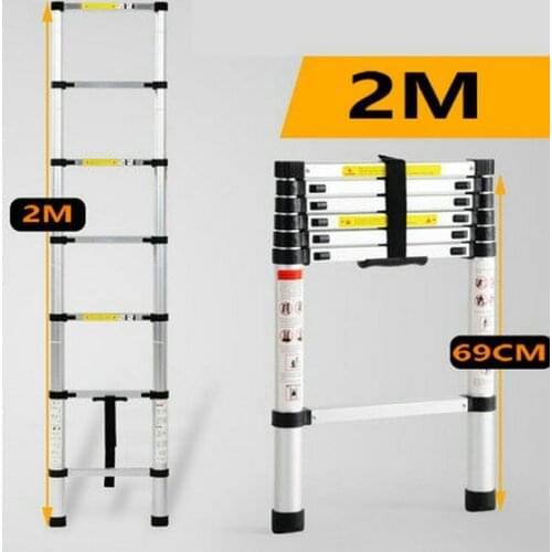 2M telescopic ladder single straight ladder family portable folding ladder project thickened aluminum alloy one-word ladder