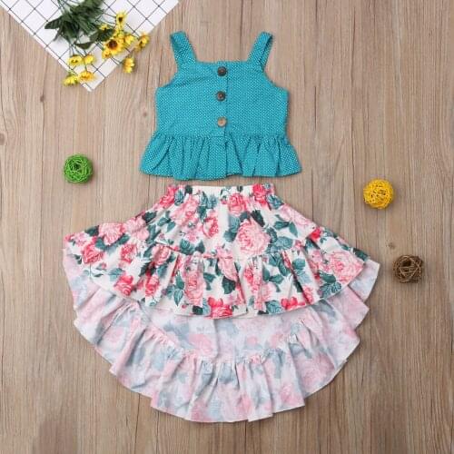 2pcs Infant Casual Girl Set Toddler Kid Baby Girl Summer Clothes Vest Tops+Long Floral Skirt Outfits 2-7T