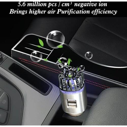 Car Air Purifier DC12V Car Charger Ionic Air Freshener with 2 USB Ports Removes Smoke Odor Dust
