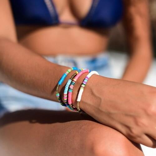 Boho Polymer Clay Disc Beads Stretch Bracelet New Fashion Multicolored Beads Mixed Surf Jewelry