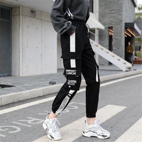Women Elastic Waist Loose Streetwear Cargo Pants Female Fashion Ankle-length Jogging Trousers Ladies Plus Szie Casual Pants