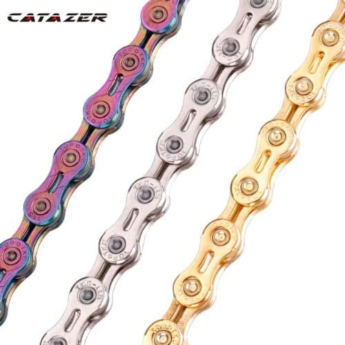 Catazer Bicycle Chain 9/10/11 Speed with Connector Master Links Hollow Mtb Bike Chain Gold Radiant Optional Plier