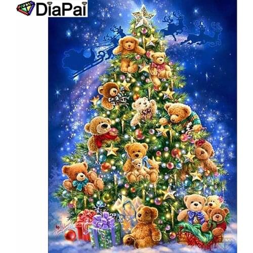 DIAPAI Diamond Painting 5D DIY 100% Full Square/Round Drill "Tree bear gift" Diamond Embroidery Cross Stitch 3D Decor A24851