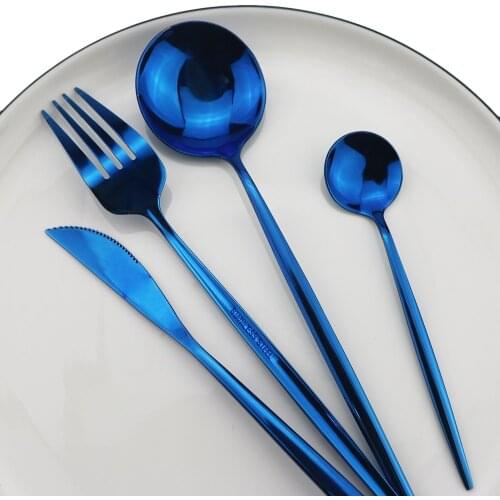 Elegant And Noble Blue Cutlery Set Tableware Set 304 Stainless Steel Knife Fork Spoon Dinnerware Set Silverware Set Flatware Set