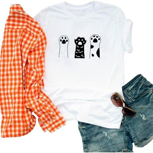 Cute Cats paw Print Summer Women Tshirt Funny Cartoon T Shirt Female Kawaii Anime Ullzang T-shirt Fashion Top Tee for cat lover