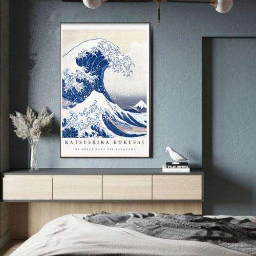 Hokusai The Great Wave Katsushika Hokusai Exhibition Canvas Painting Vintage Poster and Print Wall Art Picture Home Decoration