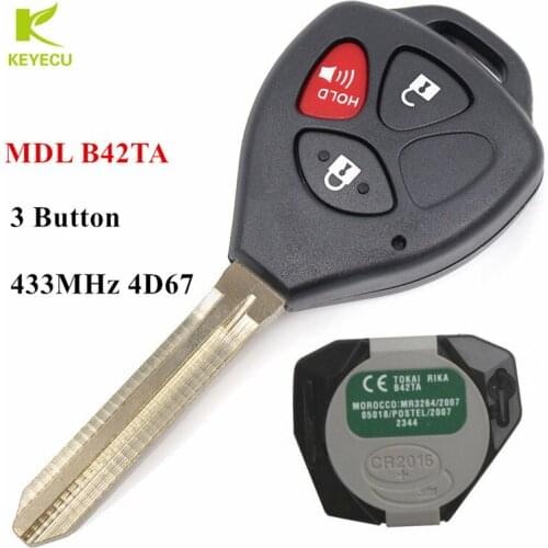 KEYECU Original Remote Key 3Button 433MHz 4D67 for Toyota 2005-2008 Hilux,4Runner (2003 - 2009),Hilux Vigo,Fortuner MDL B42TA